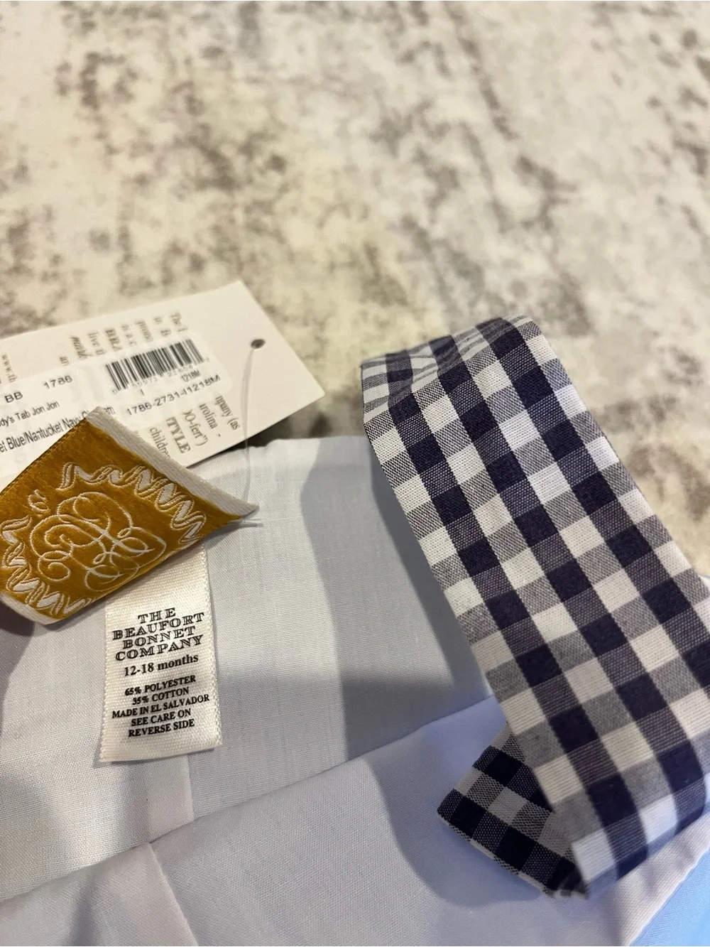 TBBC Teddy’s Tab Jon Jon – Beale Street Blue Navy Gingham 12-18 Month NWT